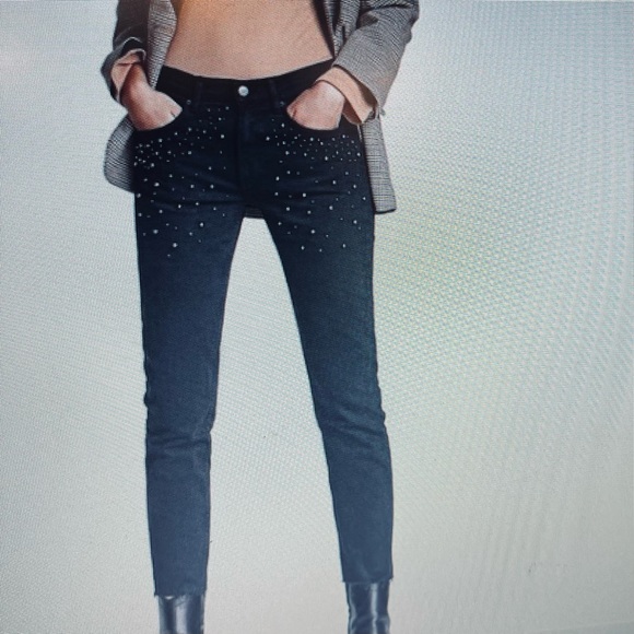 ZARA | Slim Boyfriend With Faux Pearls Jeans Black Size 6 / 38 NWT - Picture 9 of 9